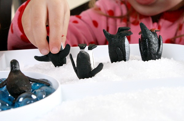Penguin Salt Tray...winter sensory fun for kids