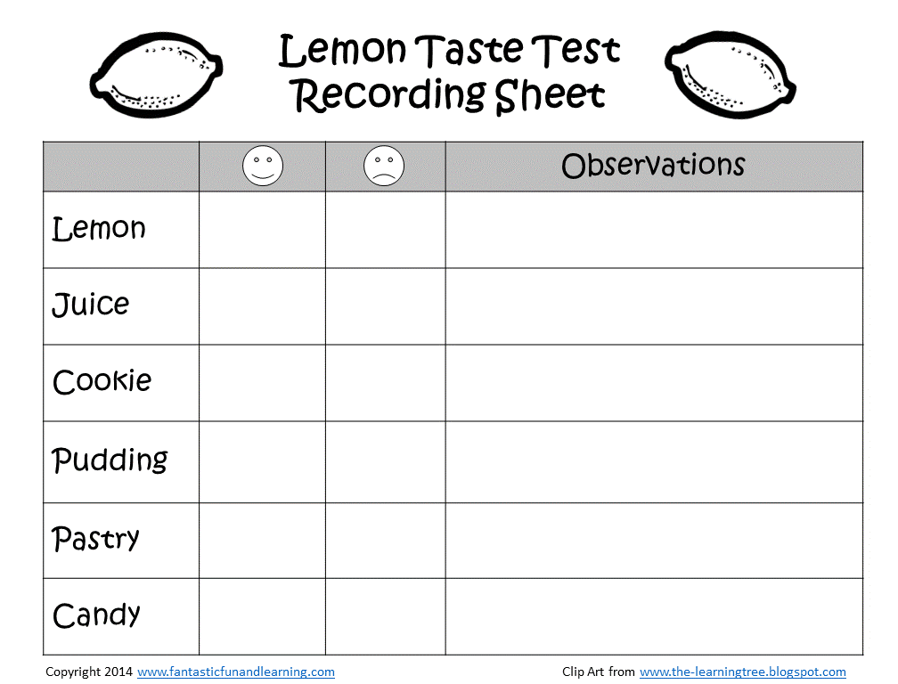 Lemon Taste Test Recording Sheet