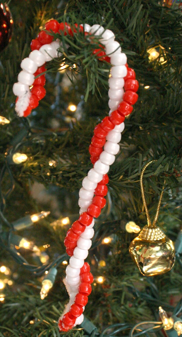 Beaded Candy Cane Ornament Craft for Kids