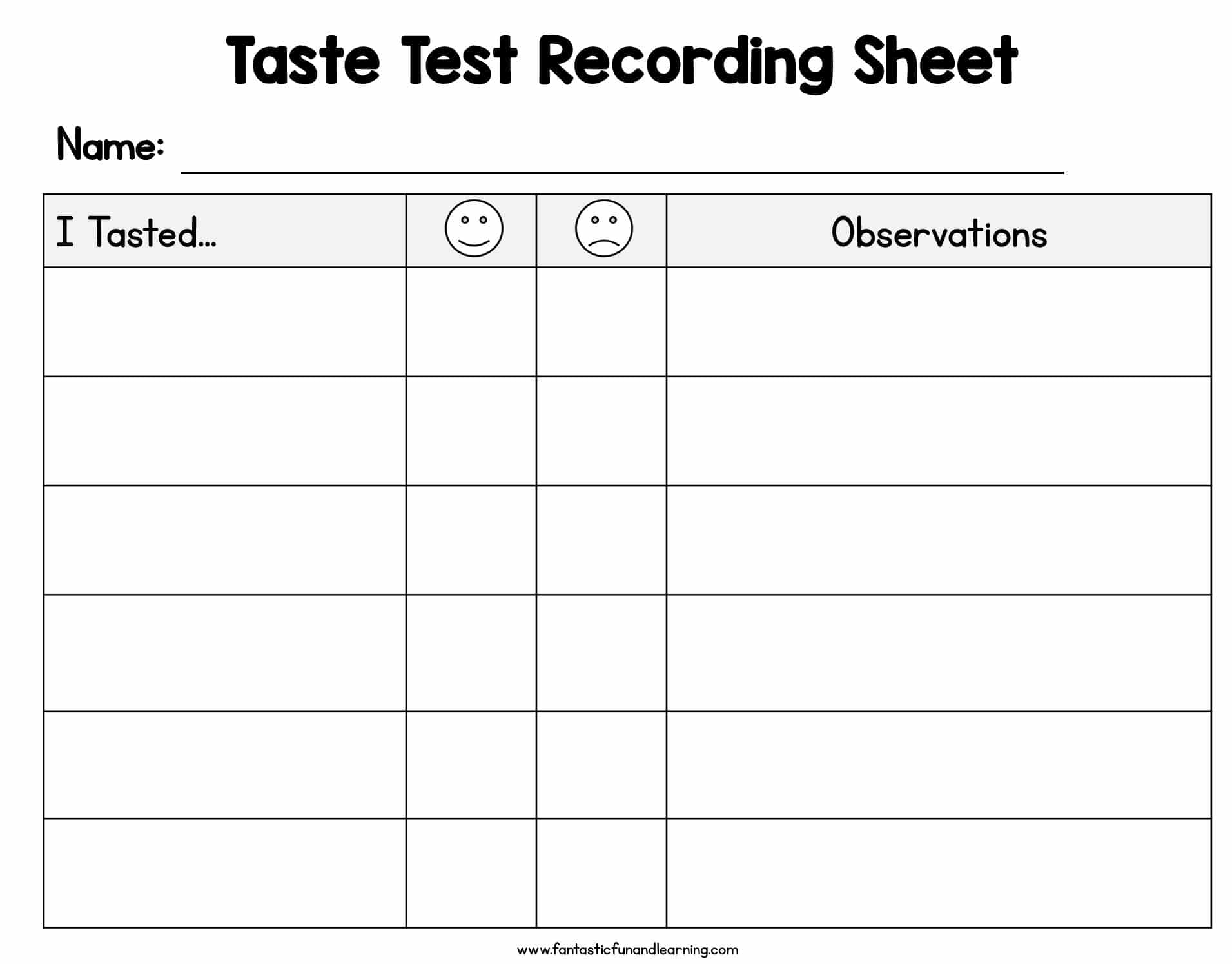 Taste Test Recording Sheet Preview