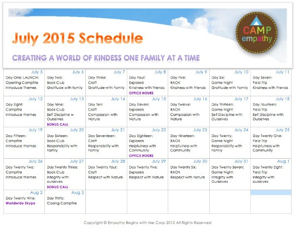 Camp Empathy Schedule