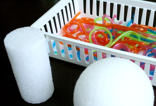 Materials for Invitation to Create with Straws and Styrofoam