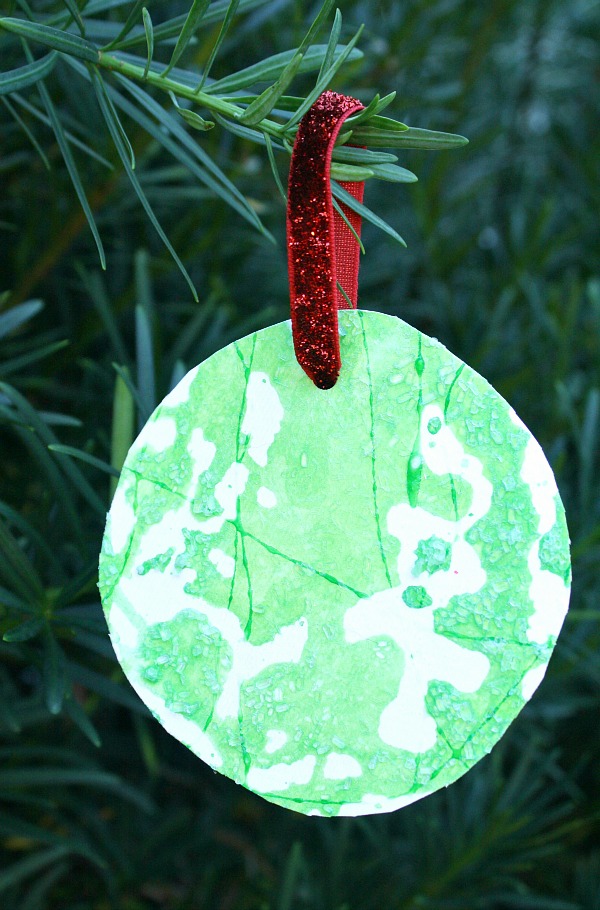 Salt Painted Kid-Made Process Art Christmas Ornament