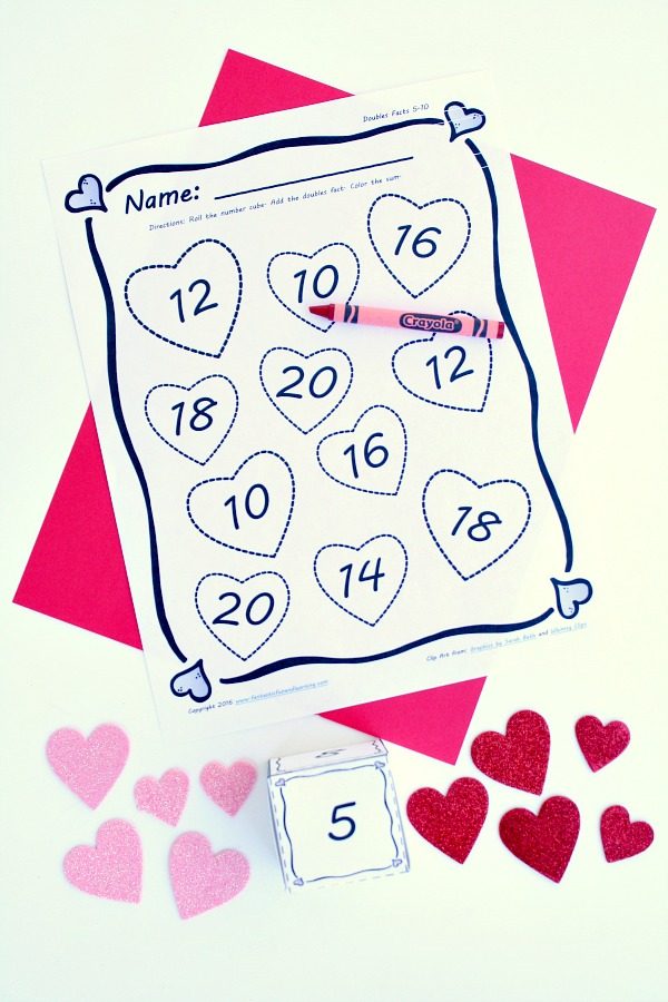 Free Printable Valentine's Day Math Activity-Adding Doubles Facts for Kindergarten and First Grade