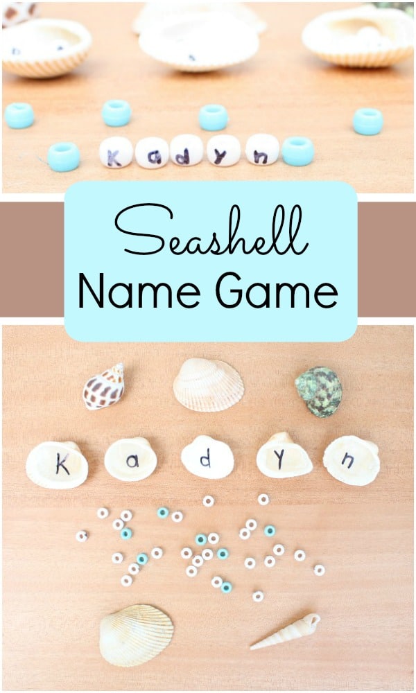 Seashell Name Game-Preschoolers practice matching letters and spelling their names with letter pearls in this ocean theme activity for summer