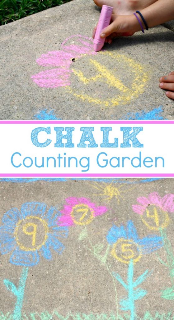 Chalk Counting Garden-Take math outdoors this spring and create a chalk counting garden with this math and art activity for preschoolers