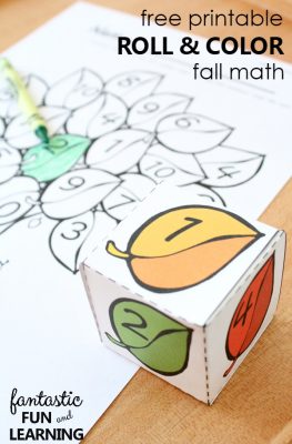 free printable roll and color fall math games for kindergarten and first grade