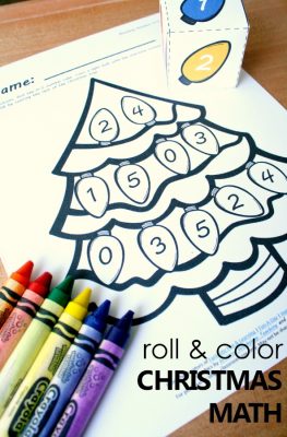 Roll and Color Christmas Math for preschool and kindergarten. Free printable Christmas tree number matching activity