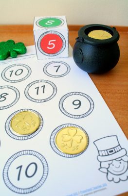 Roll and Color St. Patrick's Day Math for Preschool, Kindergarten, and First Grade. Includes free one more number sense activity.