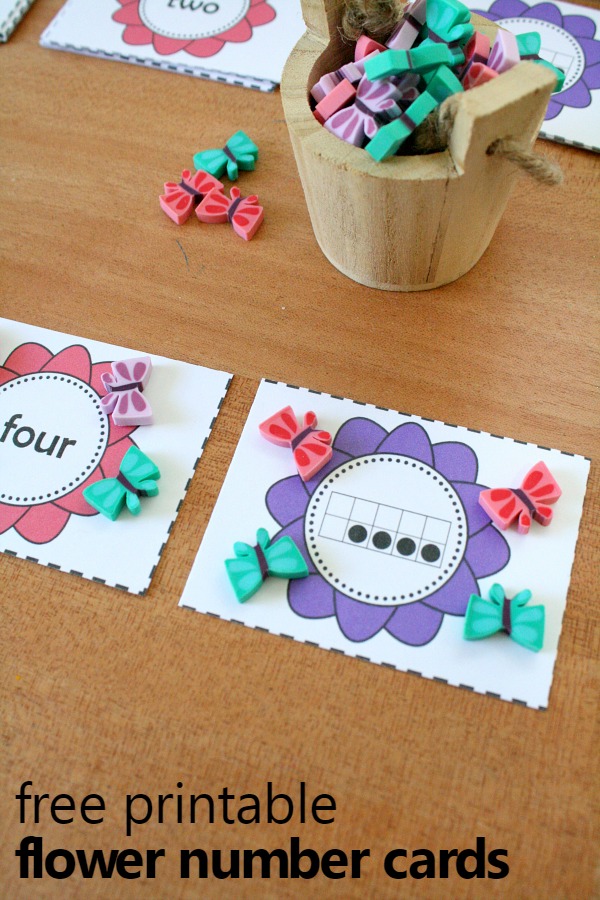 Free printable flower number cards-great for using with manipulatives to practice counting, comparing, addition and more. Use with your spring preschool theme