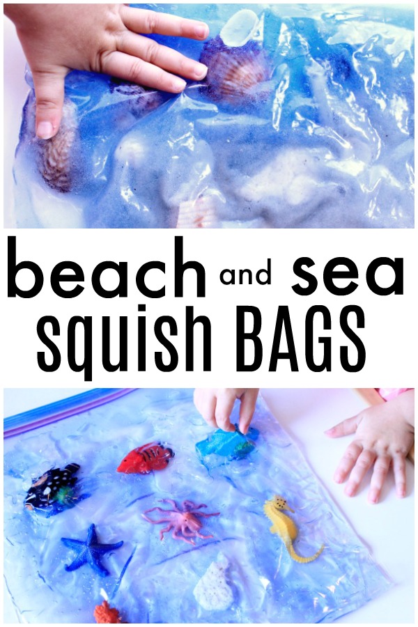 Explore the beach and the ocean with these sensory squish bags for toddlers and preschoolers. Summer fun at home or the perfect addition to your preschool ocean theme