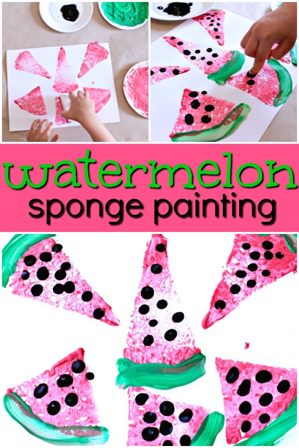 Watermelon Sponge Painting Preschool Art for a Summer Watermelon Theme