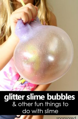 Glitter Slime Bubbles & Other Fun Things to Do with Slime-Make this 3-ingredient borax free glitter slime recipe. Then use your slime for all sorts of fun activities