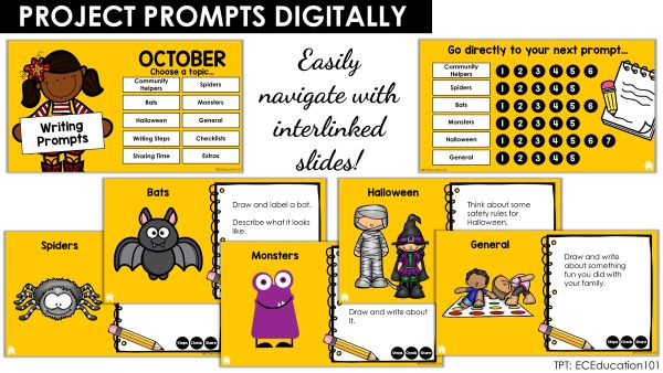 Digital Writing Prompts for October PreK and Kindergarten
