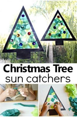 Christmas Tree Sun Catcher-Make this easy Christmas craft with toddlers, preschoolers or kindergarteners