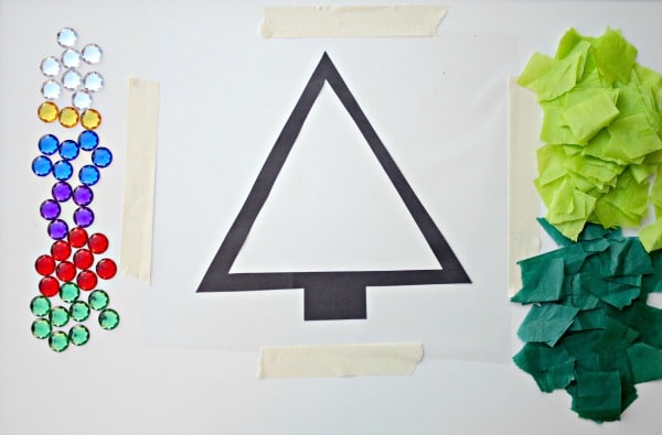 Setup for Christmas Tree Suncatcher Christmas Craft