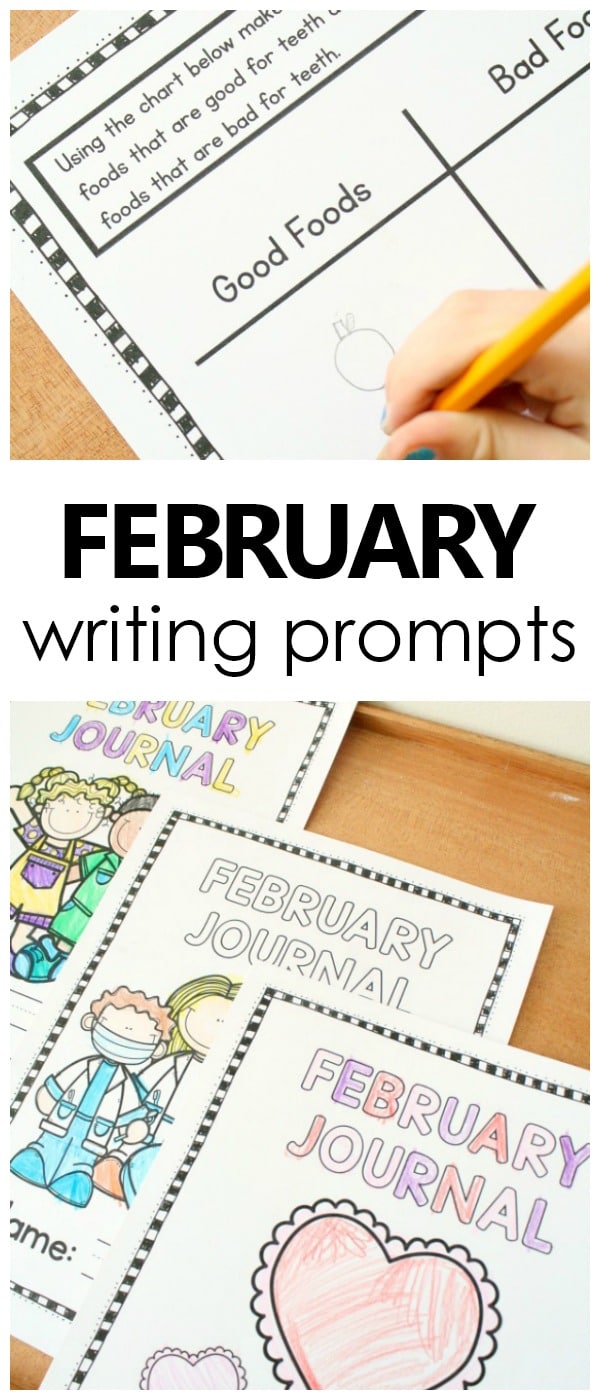 February Writing Journal for Preschool Kindergarten and First Grade #preschool #writingprompts