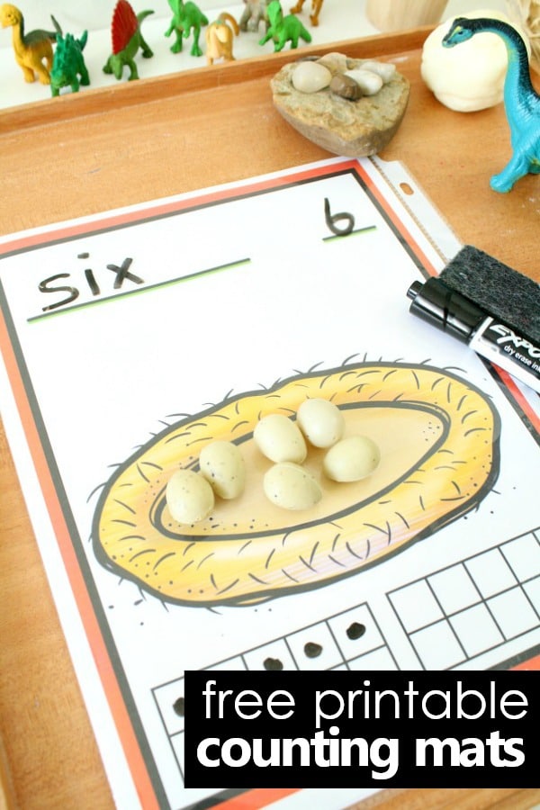 Free printable dinosaur math mats for dinosaur theme counting in preschool and kindergarten #playdough #math #freebie