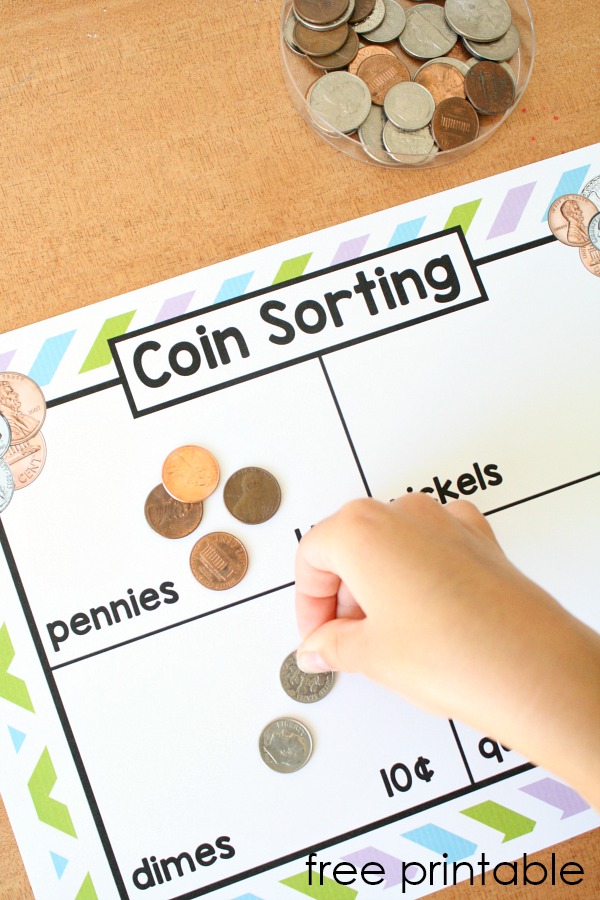 Free printable coin identification mats for kindergarten and first grade money activities #freeprintable #kindergarten #firstgrade