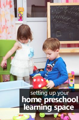 Tips for setting up your home preschool learning space. #homepreschool #preschoolathome