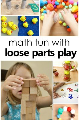 Math and Loose Parts Play-hands-on learning and math skills with loose parts play for preschool and kindergarten #preschool #kindergarten #loosepartsplay
