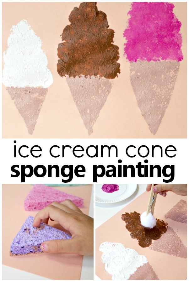 Sponge Painted Ice Cream Cone Summer Art Project-Preschool Ice Cream Theme or Summer Activity #preschool #kidart #summer