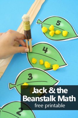 Free printable Jack and the Beanstalk Math Number Games...practice counting, making sets, and comparing numbers with this hands-on printable for preschool and kindergarten #preschool #kindergarten #freeprintable