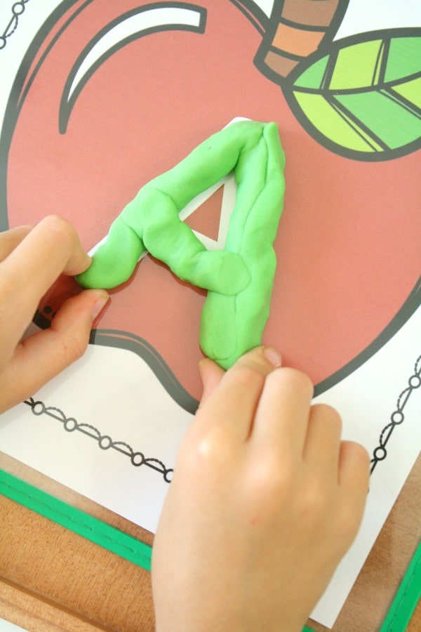 Free Printable Apple Theme Letter Mats-Building Letters with Play Dough
