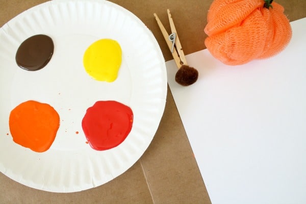 Materials for Loofah Painted Fall Tree Art Project