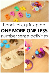 Hands-on, quick prep one more one less number sense activities for math small groups in preschool and kindergarten #math #preschool #kindergarten