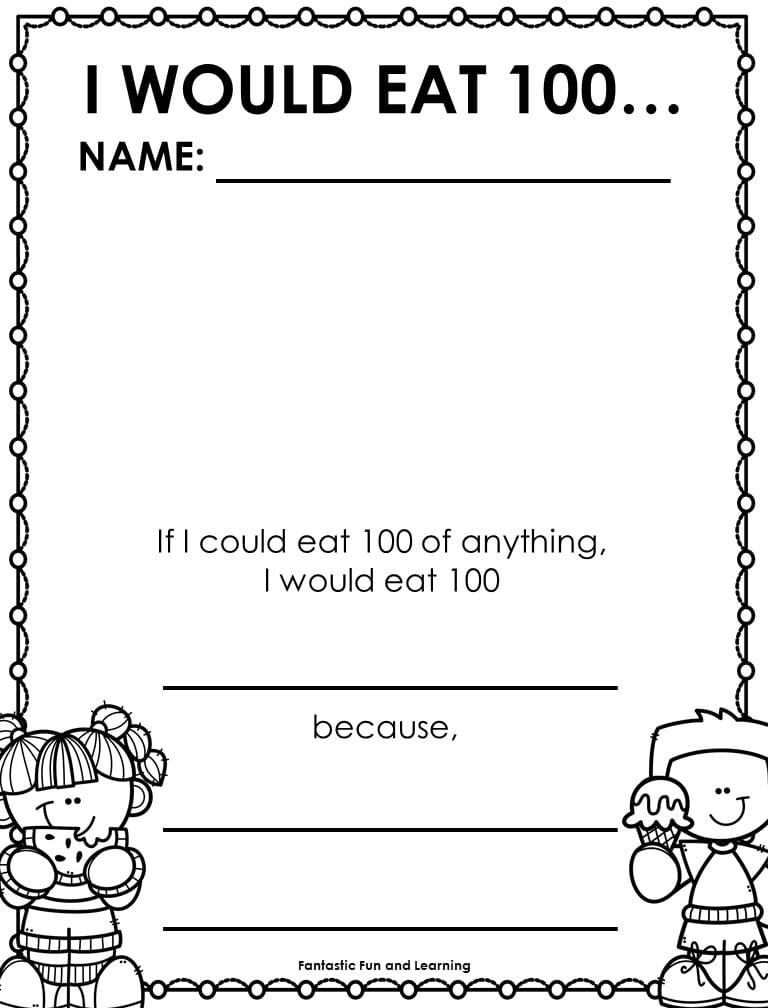 100th Day of School Free Printable Writing Activity