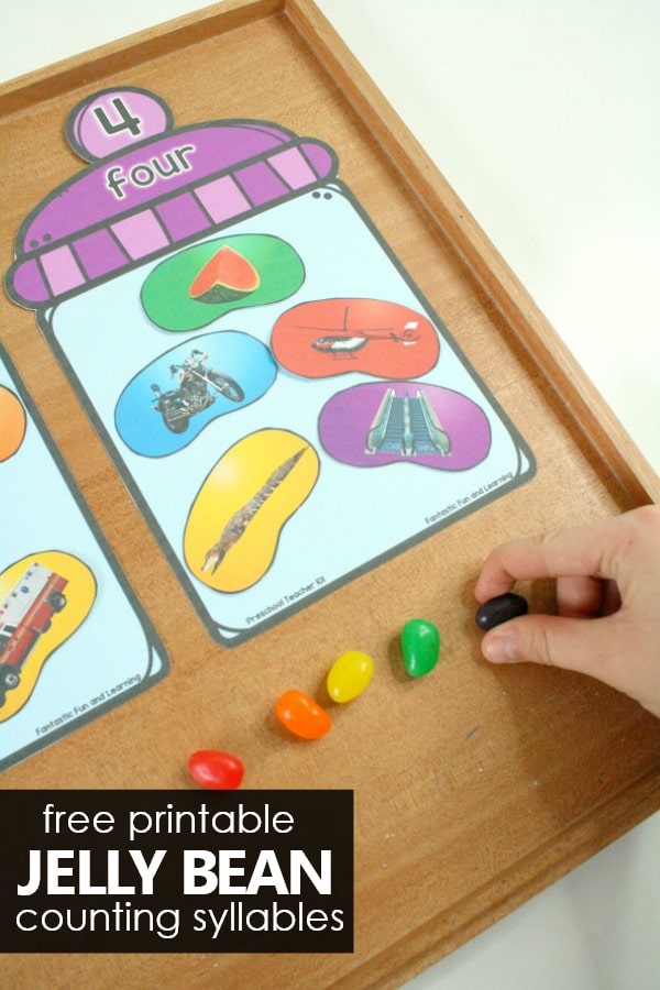 Free printable Jelly Bean Counting Syllables Phonemic Awareness Activity #preschool #kindergarten #prek #phonemicawareness #syllables