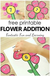 Spring Math for Preschool and Kindergarten. Free printable flower addition activity for math centers and spring theme activities #preschool #math #free