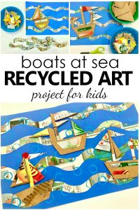 Recycled art for kids. Boats at sea summer art project and boat craft for kids #kidart #artproject #kidscrafts
