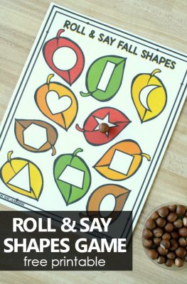 Roll and Say Fall 2D Shapes Game-Preschool and Kindergarten Math Activities