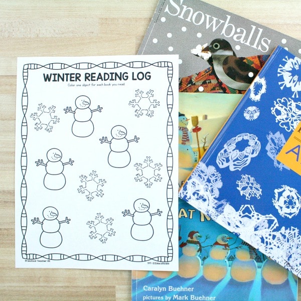 Winter Reading Log for Preschool and Kindergarten. Free printable sample. Also includes full series of seasonal and nonseasonal reading logs for the whole year. #preschool #kindergarten #reading #readinglog