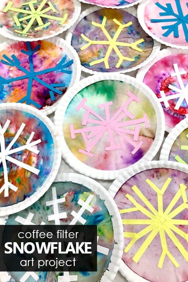 Coffee filter snowflake art projects. Winter art activity for kids