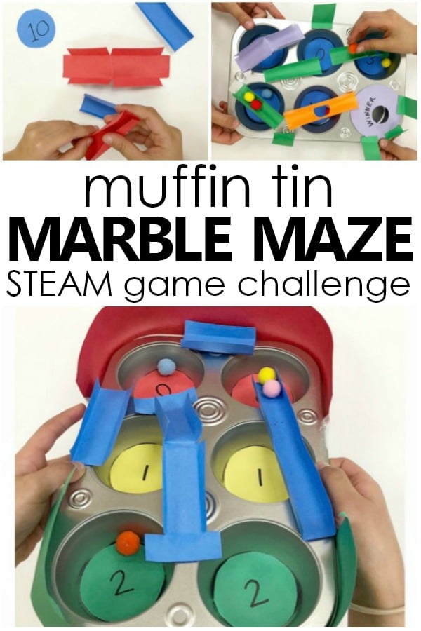 DIY muffin tin marble maze game STEM challenge for kids. Fun collaborative STEAM activity for kids.