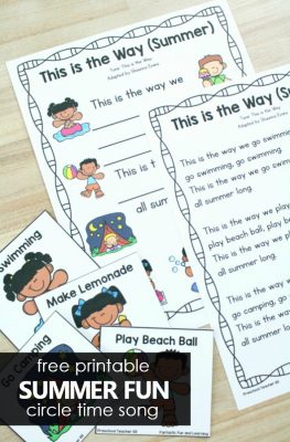 Free printable summer preschool circle time song for preschool summer theme activities