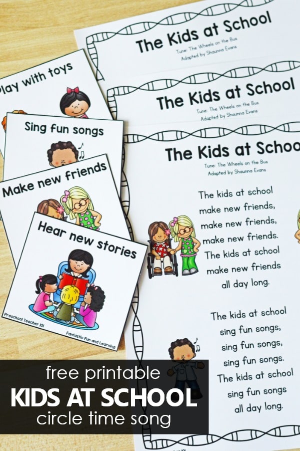 Kids at School First Week of School Song Printable for Preschool and Kindergarten