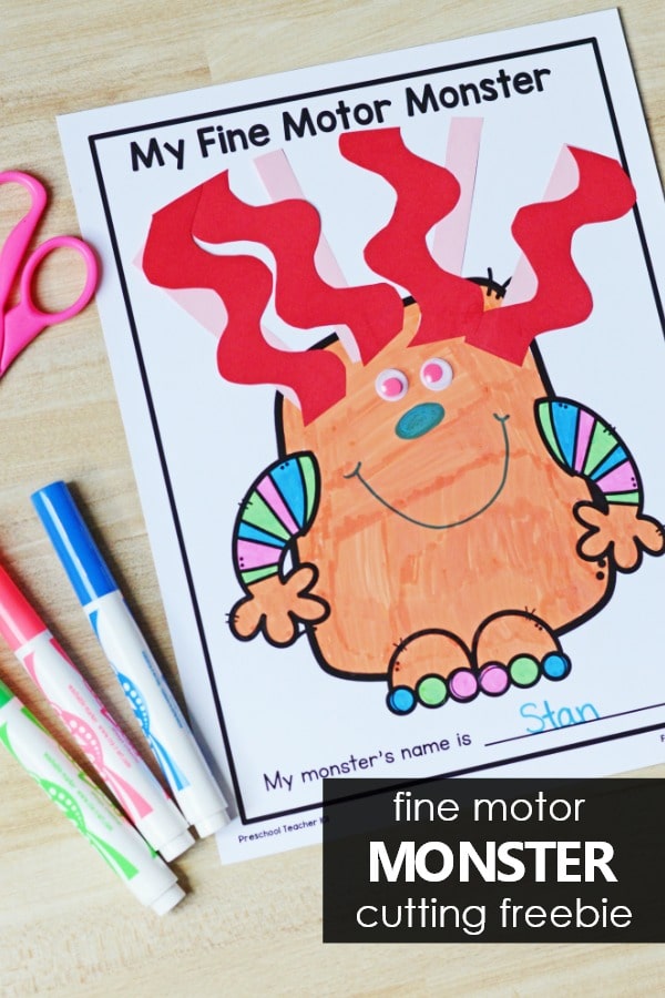 Fine motor monster cutting freebie. Free printable scissor skills activity for preschool