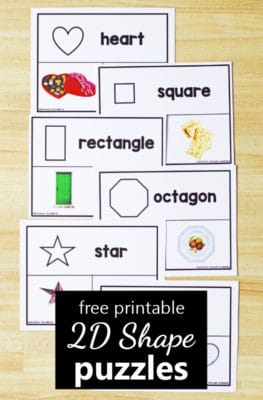 Free printable 2D photo shape puzzles for preschool and kindergarten