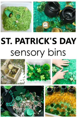 St. Patrick's Day Sensory Bins with fun and engaging sensory play ideas for toddler and preschool St. Paddy's Day activities.