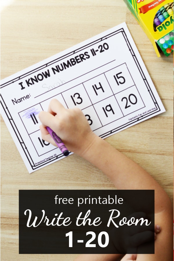 Free printable write the room numbers 1-20 math activity for preschool and kindergarten