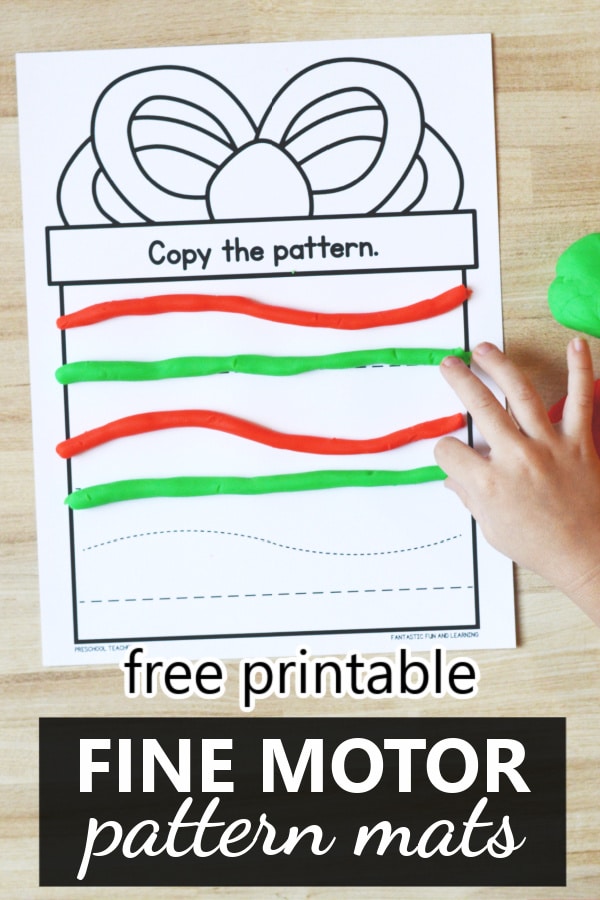 Free printable pattern presents fine motor play dough mats for preschool and kindergarten