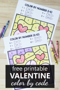 Free printable Valentine Color by Code Worksheets for Preschool and Kindergarten Color by Number, Sum, or Shape