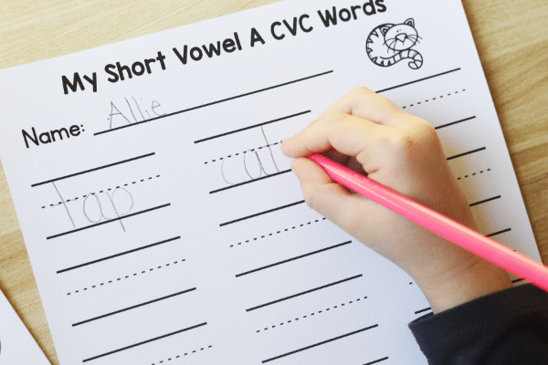 Recording sheet for Short A CVC Word Game