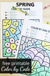 Free printable spring color by code math worksheets
