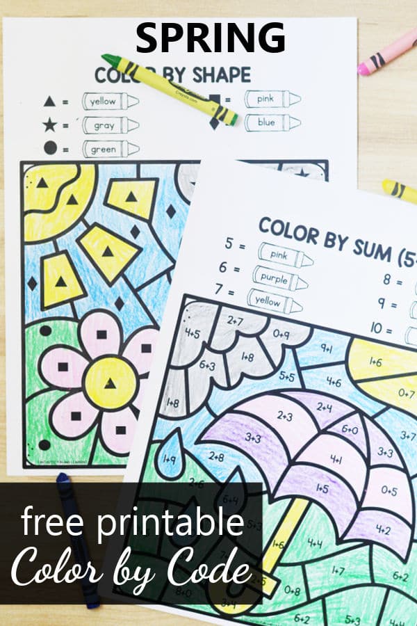 Free printable spring color by code math worksheets