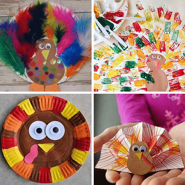 Turkey Art Projects and Turkey Crafts for Kids Thanksgiving Activities